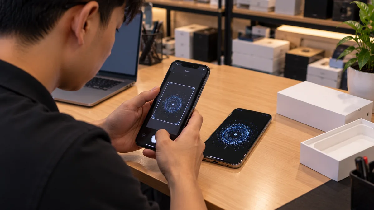 one iPhone scanning another iPhone that is on the initial setup screen
