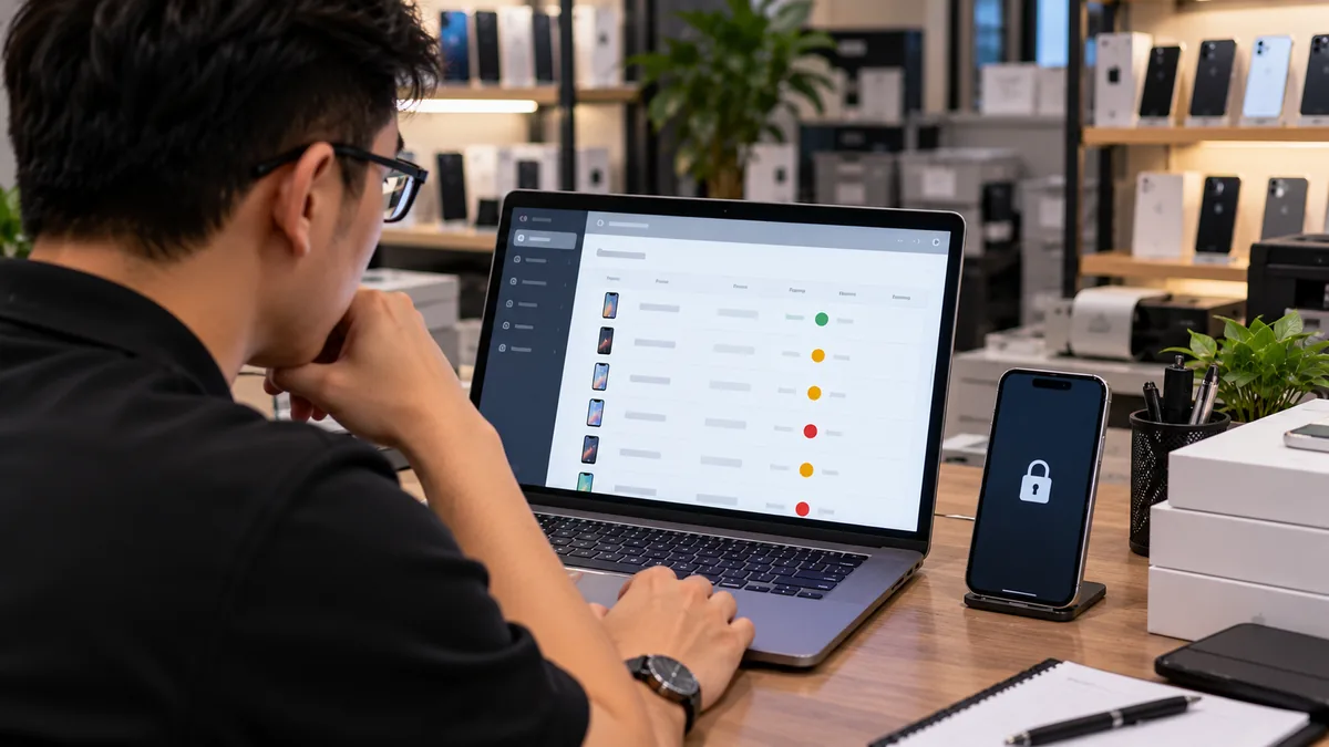 an iPhone on a desk showing an overdue reminder and a VietQR code