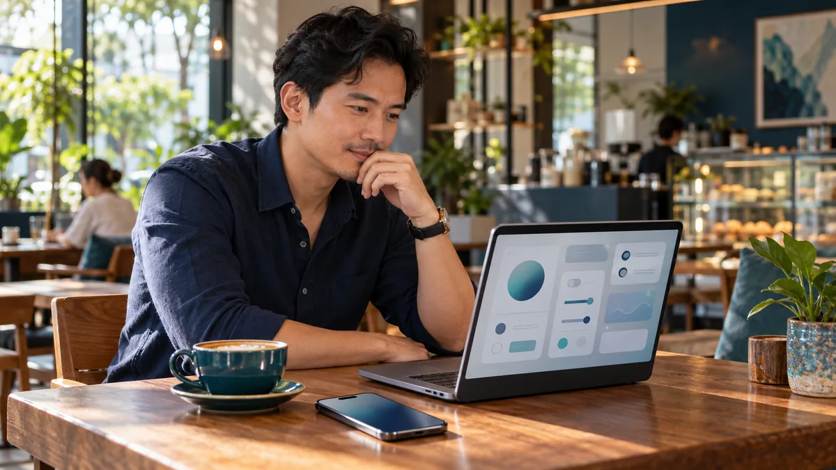 a person comparing two columns on a whiteboard: Apple’s portal and a paid MDM