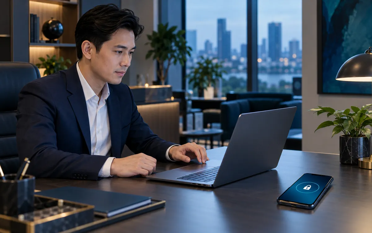 A manager locking a device from a laptop